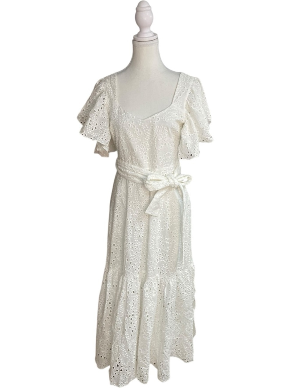 Zara Openwork Embroidered Midi Dress White